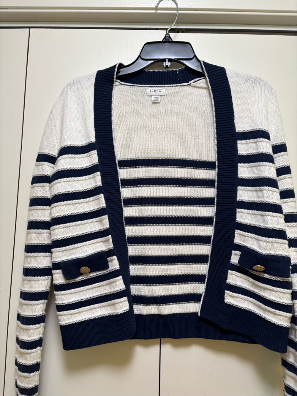 J. Crew Navy and Cream Striped Open Cardigan XXS